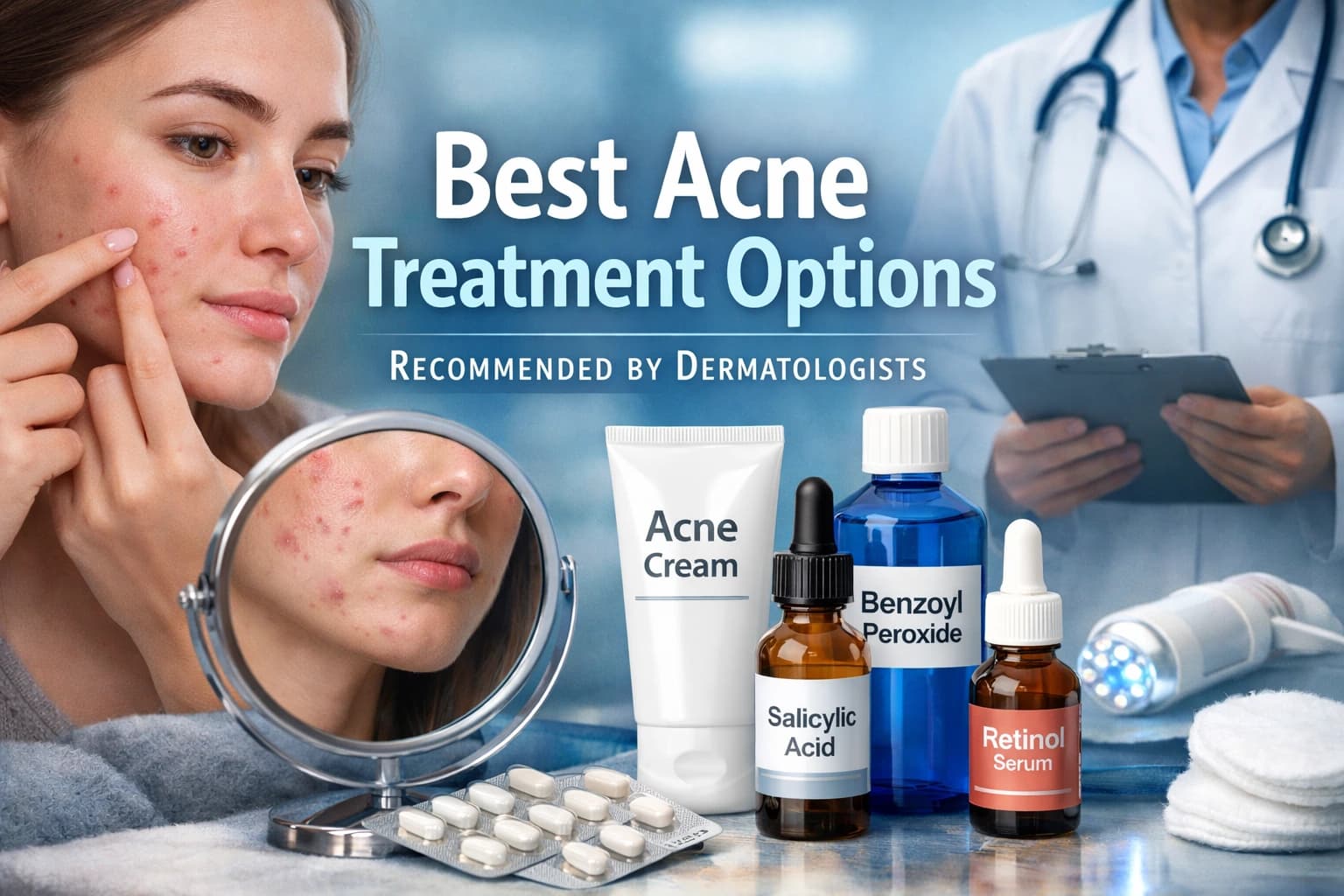 Dr. Anju Mehra consulting a patient with acne at his dermatology clinic in Ajmer